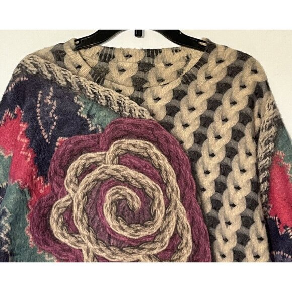 New Yesno Wool Cotton Roses Graphic Oversized Crew Neck Sweater Pullover - Picture 4 of 5